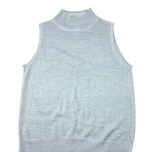 Sleeveless Light Blue Metallic Mock Turtleneck Sweater Dressbarn Size M JJ1823